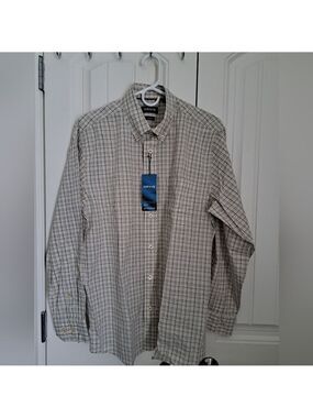 ORVIS Active Fit check shirt oatmeal green brown neutral cotton button down M